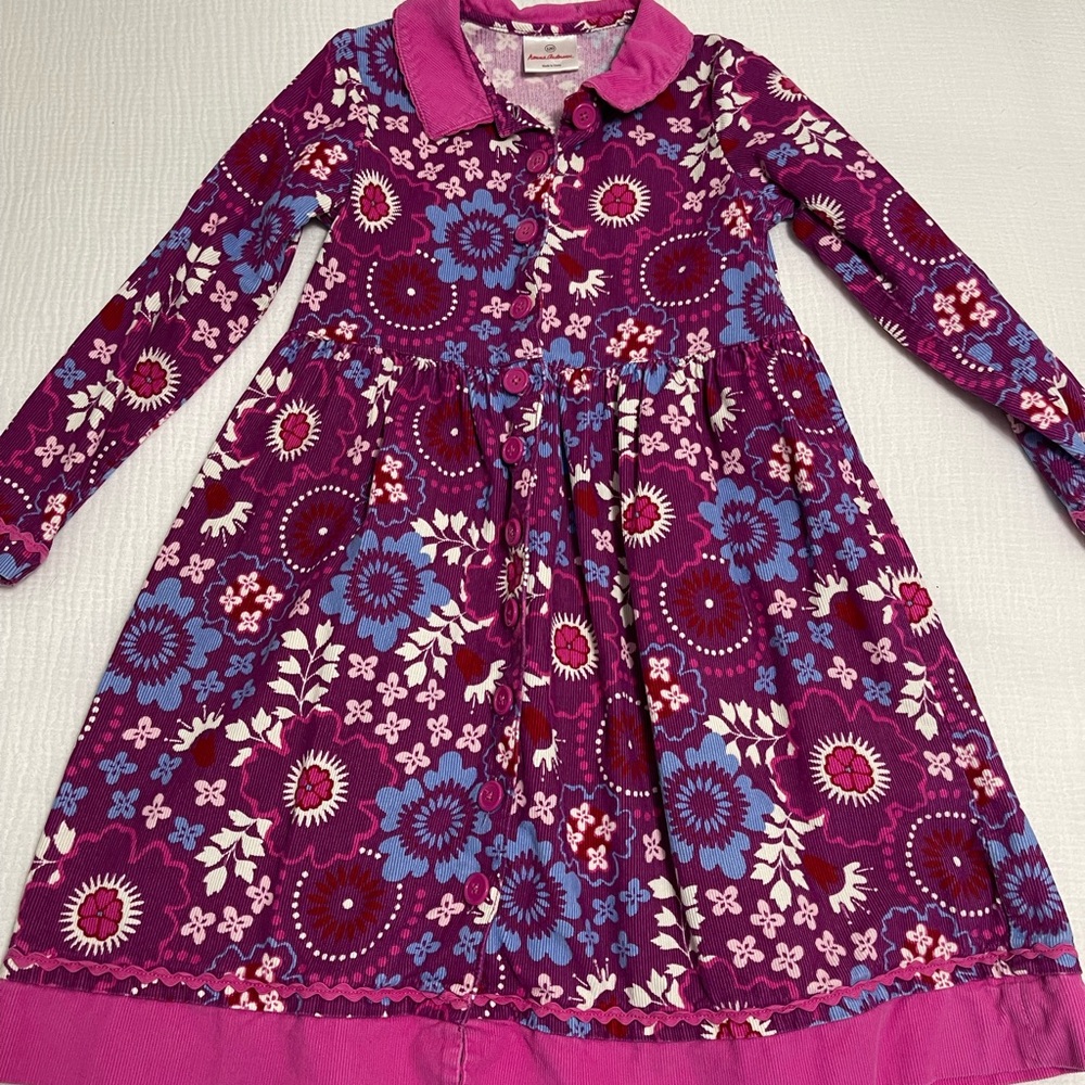 Hanna Andersson Purple Floral Long-Sleeve Dress with Pink Collar